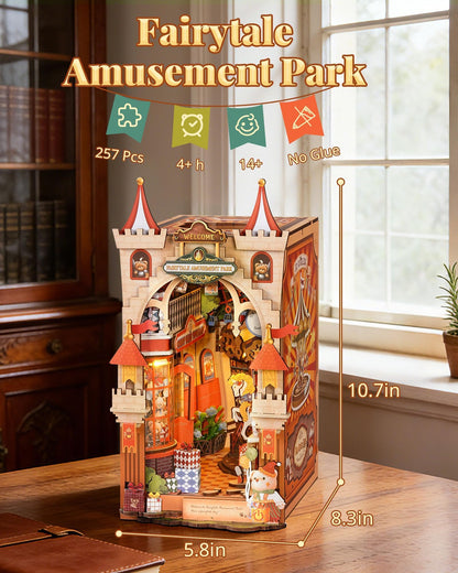 Rolife DIY Book Nook Kits for Adults- Fairytale Amusement Park- 3D Wooden Puzzle Booknook for Bookshelf Decor, Creative DIY Miniature Dollhouse Kits, Nook Tales Gifts for Adults, Teens & Book Lovers