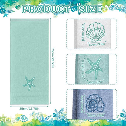 3 Pack Coastal Hand Towels for Bathroom 100% Cotton Embroidered Beach Bathroom