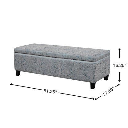 Christopher Knight Home Glouster Living Room Ottoman with Storage, Jacquard Upholstered Storage Ottoman Bench, Rectangular Sofa Foot Stool, Bedroom End of Bed Bench, Shoe Organizer, Antique Blue