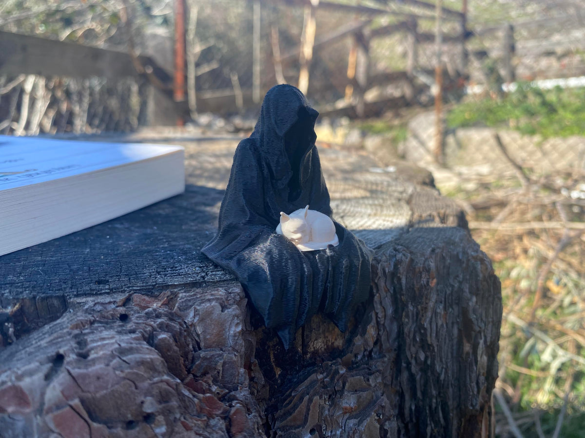 Sitting Ghost Figurine with Sleeping Cat – Suriel ACOTAR Inspired Decoration | Fantasy Bookish Home Decor | Gothic Spooky Aesthetic For Cat Lovers