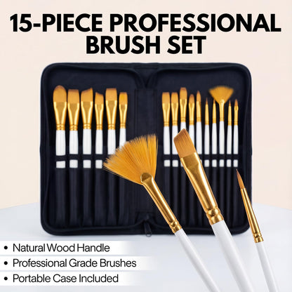 JYN-ANREN 17Pcs Paint Brush Set with Palette Knife & Sponge, Standing Storage Case as Brush Holder, Professional Artist Brushes for Acrylic, Oil, Watercolor