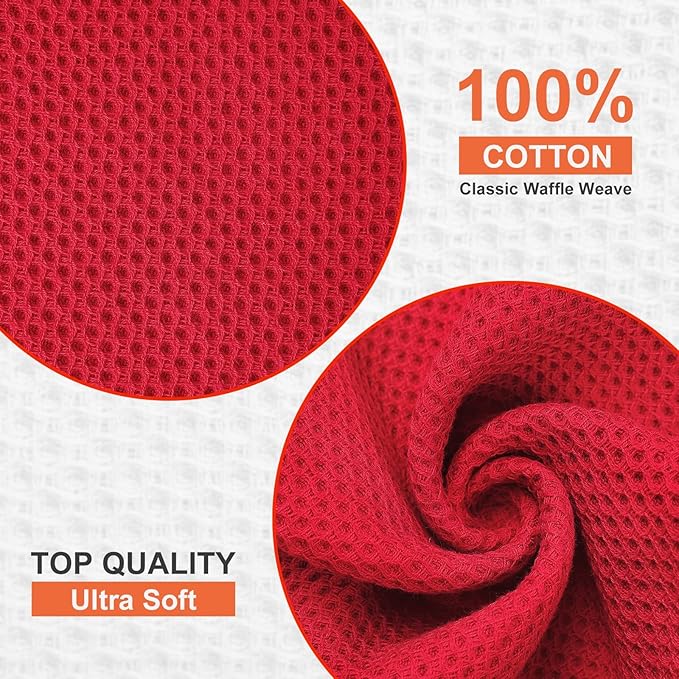 Kitinjoy 100% Cotton Kitchen Dish Cloths, 12 Pack Waffle Weave Ultra Soft