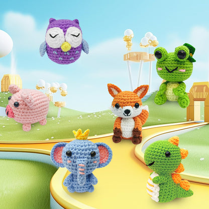 YHOYUJIA 6Pcs Crochet Kit for Beginners, 2026 DIY Craft for Adults, Great Gift for Crochet Lovers, Crocheting Animal Kits with Step by Step Videos,Yarn,Crochet Hook,Birthday Holiday Gift