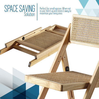 ISL Furnishings Ibiza Rattan Chair, Natural, Set of 1 – Folding Modern Rattan Chairs for Outdoor Dining, Patio, Accent Chair for Living Room and Office, Foldable Space-Saver Design