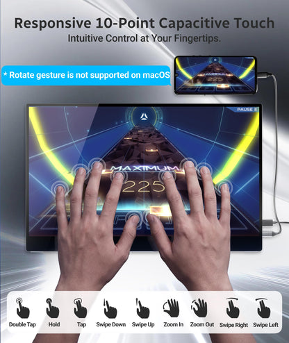 Ingnok Portable Monitor,15.6 inch 10 Point Touchscreen, FHD 1080P Laptop Screen Extender,Multi-Touch Gestures for Laptop,Mac, DC Dimming EyeCare, Adjustable Stand,USB C HDMI