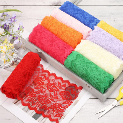 MECCANIXITY 6 Inch Wide 11 Yard Lace Ribbon Floral Pattern White Lace Trim Ribbon for Sewing Making, and DIY Crafts, Gift Wrapping, Bouquets, Wedding Decor