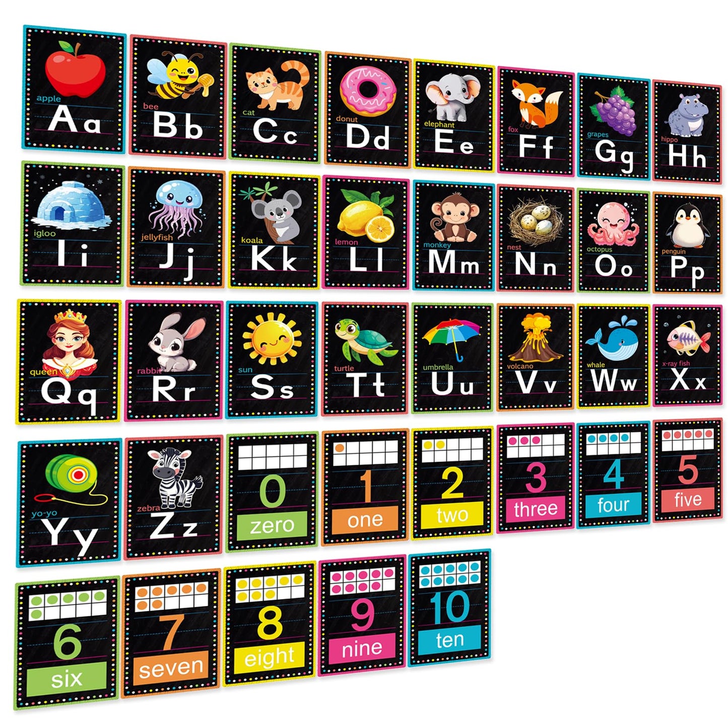 Adduster Alphabet Letters for Wall - ABC Alphabet Poster Classroom Wall Alphabet Alphabet Wall Chart Kindergarten Elementary Classroom Wall Decor Daycare Homeschool Supplies (Black)