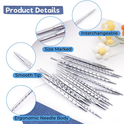 BsHooker Interchangeable Knitting Needles Set with Case,8 Pairs Square Aluminum Circular Knitting Needles with 4 Cable,Ergonomic Needles Kit 3.5mm-8mm