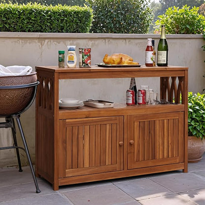 Flamaker Outdoor Storage Cabinet Weatherproof Acacia Wood Outdoor Cabinet with 2 Magnetic Doors Used for Outdoor Storage, Buffet Cabinet, TV Stand, Bar Table, Potting Table (Brown)