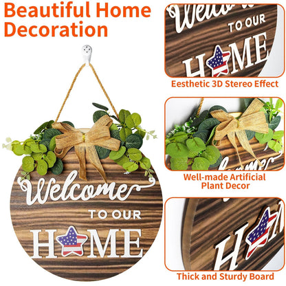 Welcome Sign For Front Door 3D Decor Interchangeable Seasonal Rustic Round Wooden Wreaths Wall Hanging Plaque Outdoor Farmhouse Porch for Spring Summer Fall All Seasons Holiday Halloween Christmas