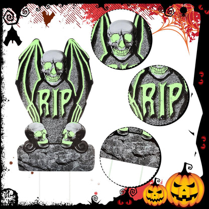 Larber 6pcs Glow in The Dark Tombstones with Stakes Large Halloween Tombstones Yard Signs Decor Waterproof RIP Headstones for Graveyard Halloween Lawn Garden Outdoor Indoor Decoration
