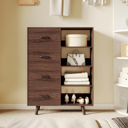 ELYUP Bookcase with Fabric Storage Bins - 8 Cube Organizer Display Bookshelf for Home Office, Walnut