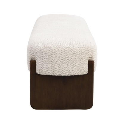 Christopher Knight Home Arden Minimalist Style Rectangular Loop Yarn Fabric Ottoman Bench, Rubberwood Frame, Entryway Bench, Living Room Sofa Extra Seat, End of Bed Footstool, Beige+Brown