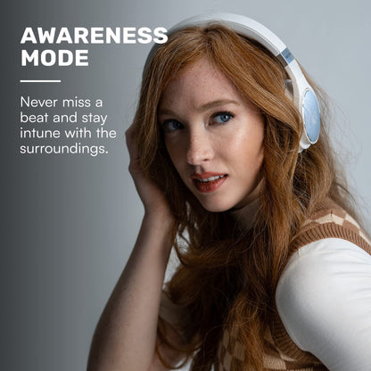 Raycon Everyday Bluetooth Headphones - Over The Ear, Active Noise Cancelling Wireless Headphones + Awareness Mode, Bluetooth Headset with Mic, 40 Hours of Battery Life (Frost White)