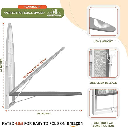 Xabitat Wall Mounted Ironing Board, 36.2" X 12.2" Compact Mount Fold Down Iron