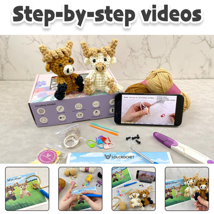 Cute Dragon Crochet Kit for Beginners, Learn to Crochet Starter Set with Step-by-Step Video Tutorial & Crocheting Manual, Easy Yarn Knitting Kit for Adult, Stuffed Animal Doll for Xmas Gift