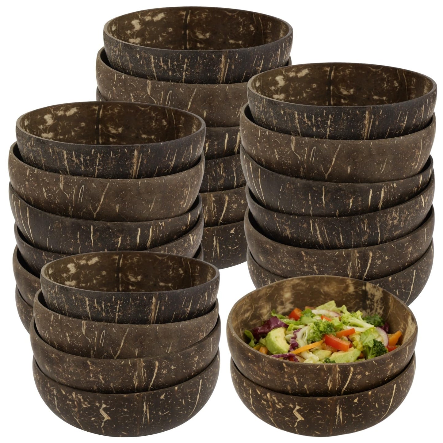 NIMBLOOM 24 PCS Coconut Shell Bowls, 17 oz Natural Wooden Bowls, Rustic Serving Bowls for Smoothie Acai Salad Snacks, Vegan Presents, Kitchen Decor, Picnic, Theme Party Dining