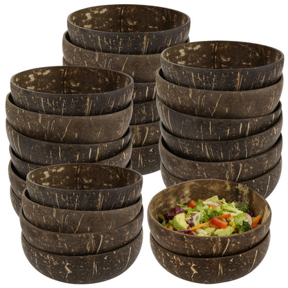 NIMBLOOM 24 PCS Coconut Shell Bowls, 17 oz Natural Wooden Bowls, Rustic Serving Bowls for Smoothie Acai Salad Snacks, Vegan Presents, Kitchen Decor, Picnic, Theme Party Dining