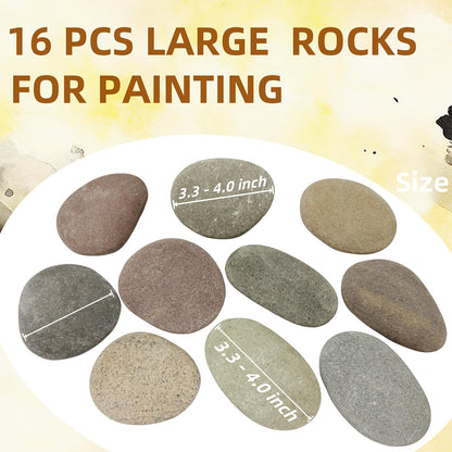 MSACC 16PCS Large Rocks for Painting, 3.3-4.0 Inch River Rocks to Paint, Flat Painting Rocks,Smooth Kindness Rocks for Crafts, DIY,Garden Decoration