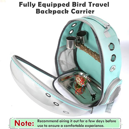 Bird Backpack, Bird Carrier Travel Cage with Perch, Portable Wildbird Carrier Bag, Parrot Parakeet Cockatiel Cage with Food Bowl & Stainless Steel Tray for Conures Budgie Canary Lovebirds Small Animal