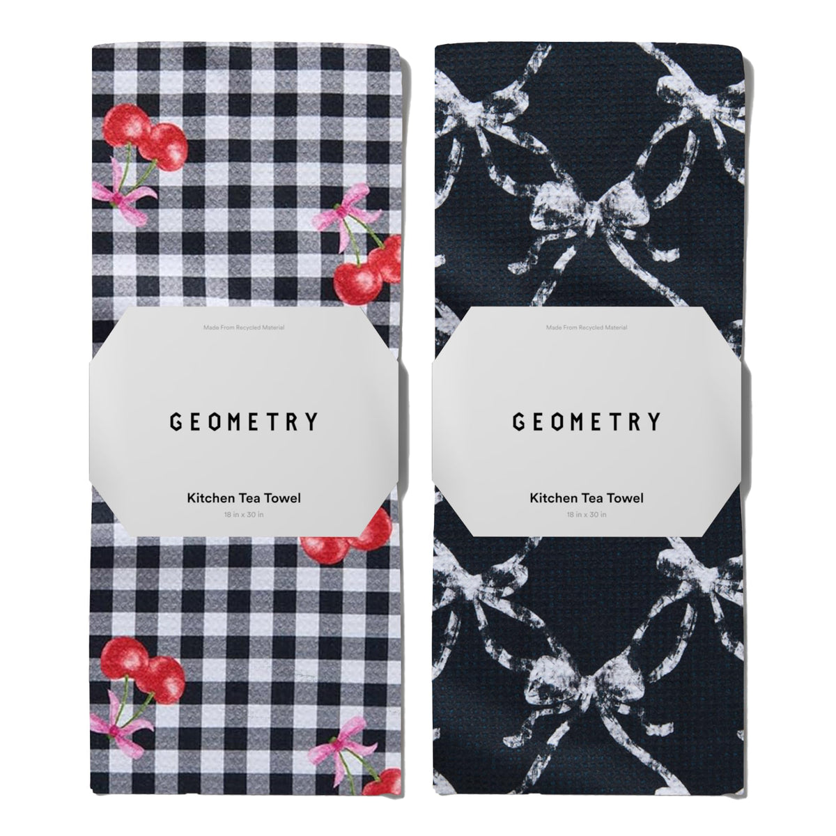 GEOMETRY Kitchen Towels - Quick Dry Microfiber Cloth Dish Towels for Kitchen Drying - Premium Quick Dry Towel - Cherry Bow, 18" x 30" - 2 Pieces