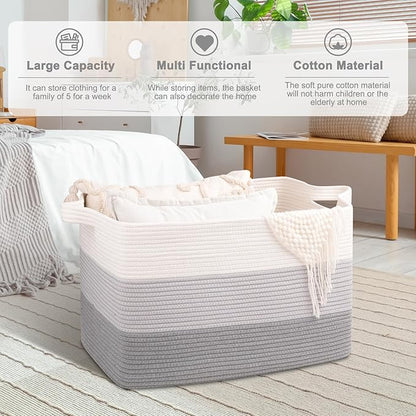 OIAHOMY Extra Large Blanket Basket, 95L Cotton Rope Woven Laundry Basket