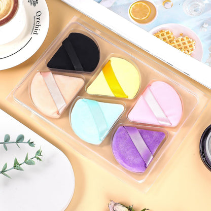 Pimoys 6 Pieces Powder Puff Face Makeup Sponge Soft Velour Triangle Powder Puffs Beauty Sponge Stocking Stuffers for Loose Powder (Black, Pink)