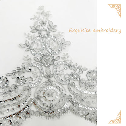3 Yards 9 Inches Width Silver Beaded Lace Trim, Sequin Flower Embroidery Ribbon, Sequins Mesh Trim, Edging for Sewing Craft Supplies Fabric Bridal Wedding