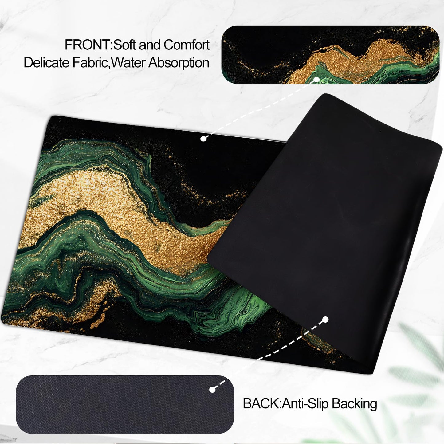 ANNA QUEEN Green Marble Pattern Laundry Room Rug 20x47 Inch – Non Slip Green Marble Pattern Mat for Laundry Room, Kitchen, Entryway, Holiday Decor