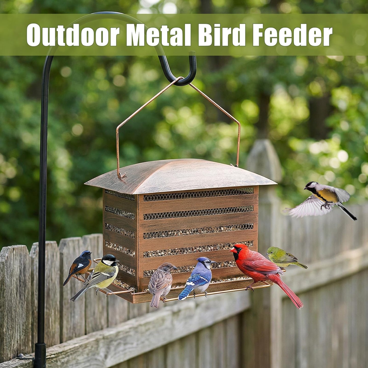 IWNTWY Bird Feeder, 6 LB Extra Large Capacity Metal Bird Feeders for Outdoor Hanging, Heavy Duty Wild Birdfeeder with 4 Perches, Sturdy & Easy to Refill