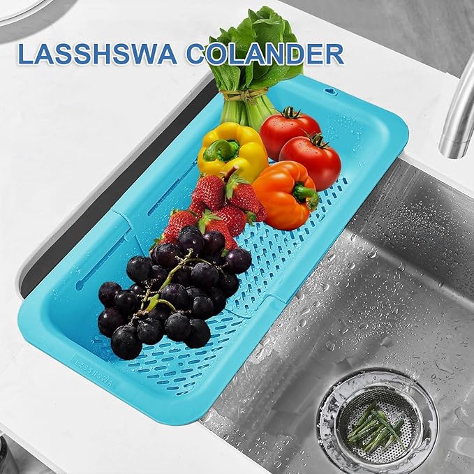 LASSHSWA Collapsible Colander for Kitchen, Over the Sink Strainer Basket for