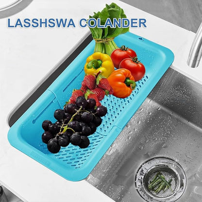 LASSHSWA Collapsible Colander for Kitchen, Over the Sink Strainer Basket for