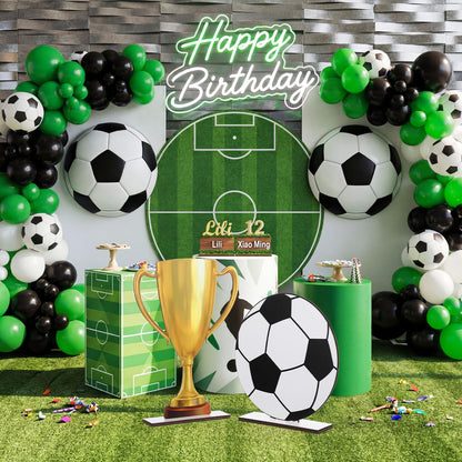 Brightrow 2 Pack Large 2026 Soccer Party Decorations, 12 x 12 Inch Wooden Football Ball Sign and 17 x 12 Inch Soccer Trophy Centerpieces for Home Yard Outdoor Indoor Garden Lawn Decor