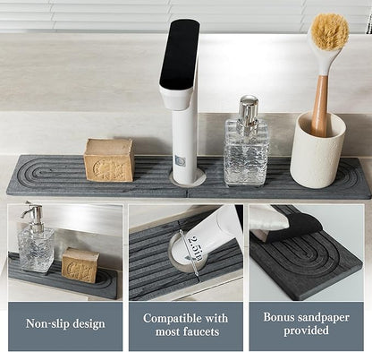 Stone Faucet Mat for Kitchen Sink, Quick Drying Mats, Water Absorbing Guard &