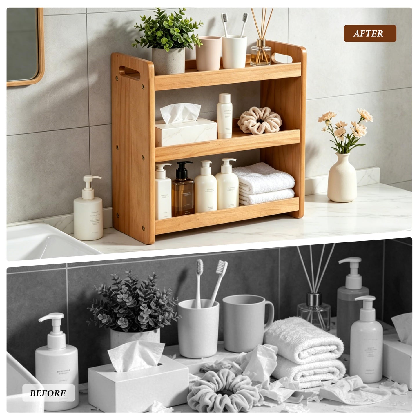 YUBAMIN Bathroom Counter Organizer, 3 Tier Bathroom Countertop Organizer, Bathroom Counter Shelf, Wooden Makeup Organizers Countertop, Bathroom Vanity Organizers and Storage for Bedroom, Gifts