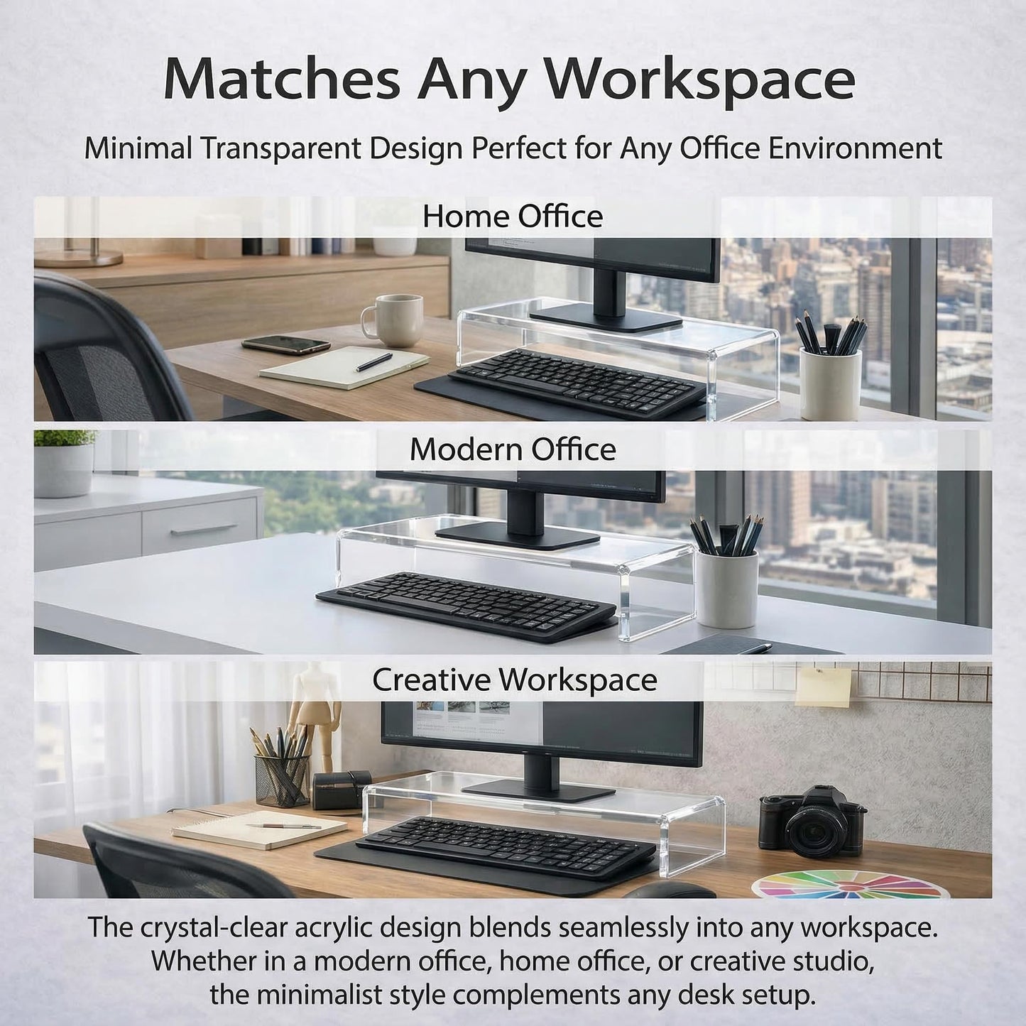 Japard Acrylic Monitor Stand, Premium Large Monitor Riser 20 inch, Crystal Clear Acrylic Computer Stand Laptop Desk Stand for Home Office Printer TV Screen Keyboard Storage