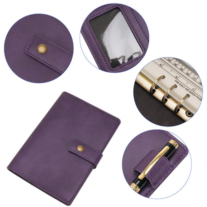 WONDERPOOL Leather Journal Dotted Paper Refillable Writing Binder Notebook - Leather Spiral Diary with Inner Organizer Pockets for Man and Woman (Purple, A6)