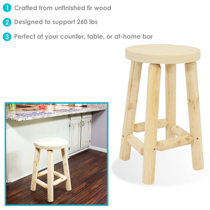 Sunnydaze 24-Inch Fir Wood Backless Counter-Height Stool - Unfinished