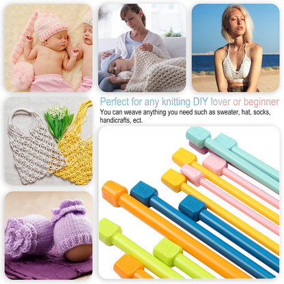 Coopay 14PCS Plastic Knitting Needles for Beginner, 10 inch Long Straight Knitting Needles Single Pointed Needles Colorful Knit Needle Set Knitting Kit DIY Craft Yarn Weaving Tool,4mm to 10mm