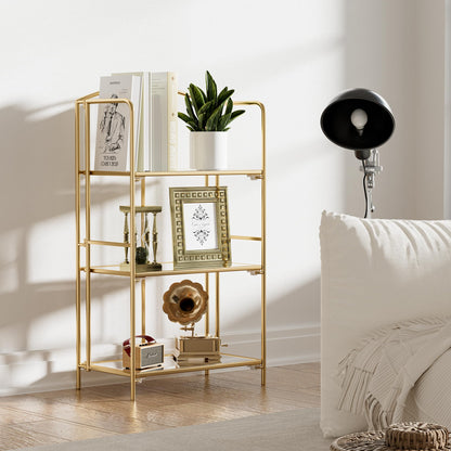 Crofy 3-Tier Foldable Bookshelf, Gold Frame & Transparent Shelves