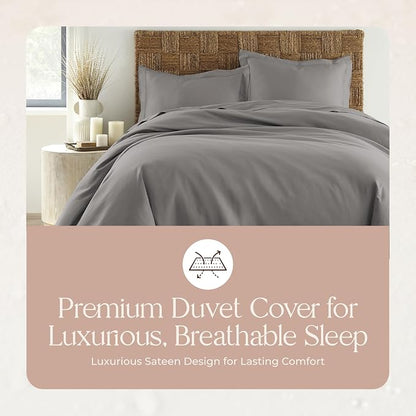 100% Organic Cotton Duvet Cover King Size - Naturally Soft Lightweight & Cooling Duvet Cover Set with Decorative Shams - Premium GOTS Certified 300 Thread Count Sateen Weave (Stone, King)