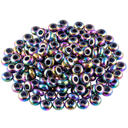 Nupuyai Large Hole Stone Faceted Loose Beads for Jewelry Making, Polished Titanium Coated European Beads fit Charms Bracelet Pack of 30