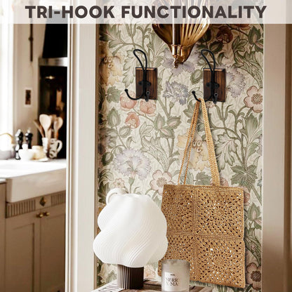 Rzoklot 2-Pack Rustic Wood Wall Hooks - Wall Mounted or Adhesive Coat Rack for Bathroom Towels Robes - Farmhouse Modern Decorative Entryway Hangers for Hats Keys Purses Bags, Brown