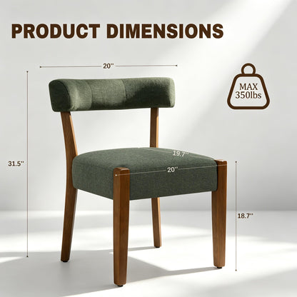 RNKSFX Upholstered Green Dining Chairs Set of 4, Walnut Wooden Kitchen & Dining Room Chairs, Mid Century Modern Fabric Farmhouse Dining Chairs Oversized Sturdy Rounded Chairs Curved Back