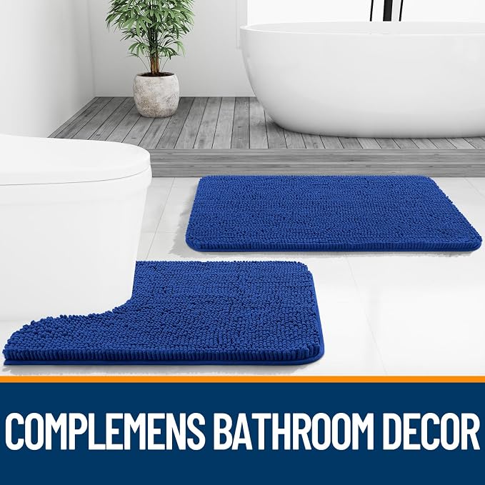 OLANLY Bathroom Runner Rugs 47x24, Soft Absorbent Chenille Bath Rugs, Rubber Backing Quick Dry, Machine Washable Long Bath Mats for Bathroom Floor, Tub and Shower, Home Decor Accessories, Royal Blue