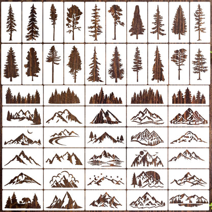 Pine Tree Stencils 4“ Wood Burning Stencils Patterns Reusable Mountain Tree Stencil for Painting on Wood Wall Fabric Decor