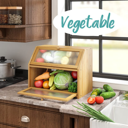 Vriccc Bread Box for Kitchen Counter, Large Bamboo Wood Double Layer Bread Box, Wooden Bread Storage Capacity