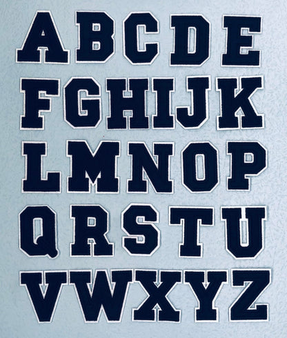 Medium Iron on Letters and Numbers for Clothing Jeysey Hat Letterman Jackets Clothes Embroidered Varsity Letter Patches Navy Blue A-Z Fabric Felt Monogram Appliques Custom Name Patches