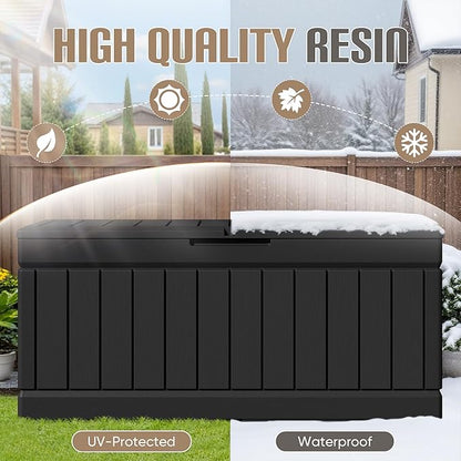 JUMMICO 78 Gallon Outdoor Deck Box Large Resin Storage Box for Patio Furniture Cushions and Garden Tools (Black)