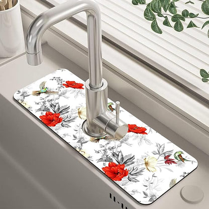 Poppy Wildflower Nightingale Sink Faucet Absorbing Mat Sink Splash Guard Faucet